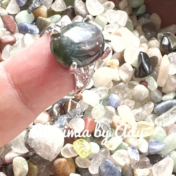 Moss Agate silver Victorian statement gem ring - Picture 2 of 6